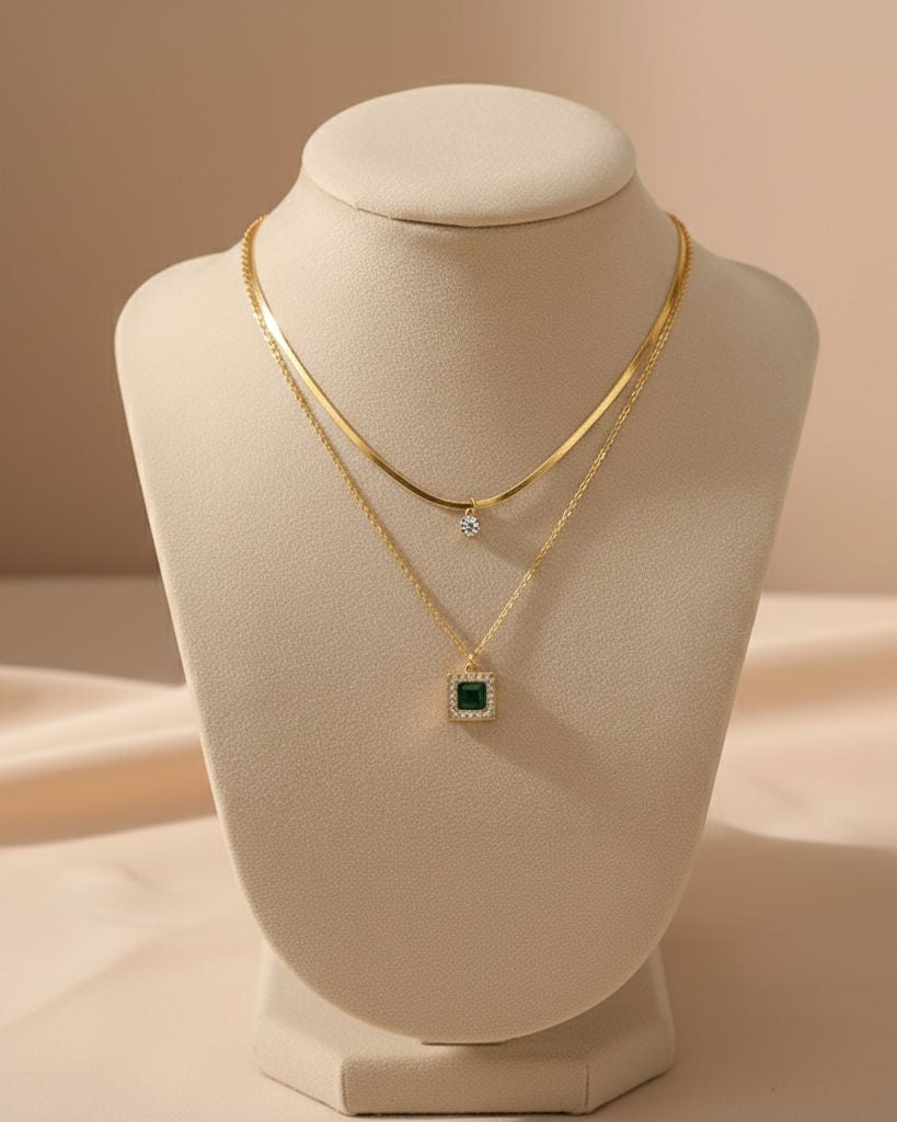 Emerald Double Layer Necklace